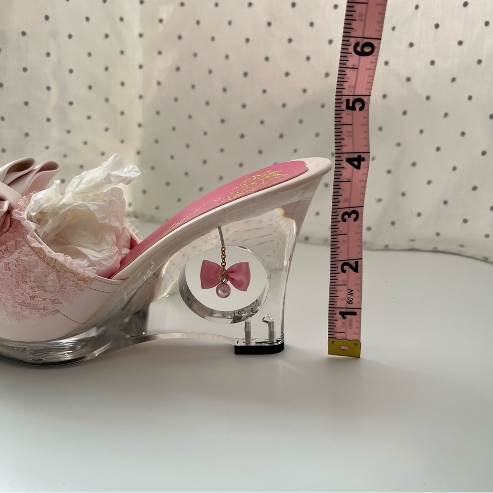 Jesus Diamante Clear Heel Mule Sandals with Pink Bow & Pearl Inside - Picture 5 of 13